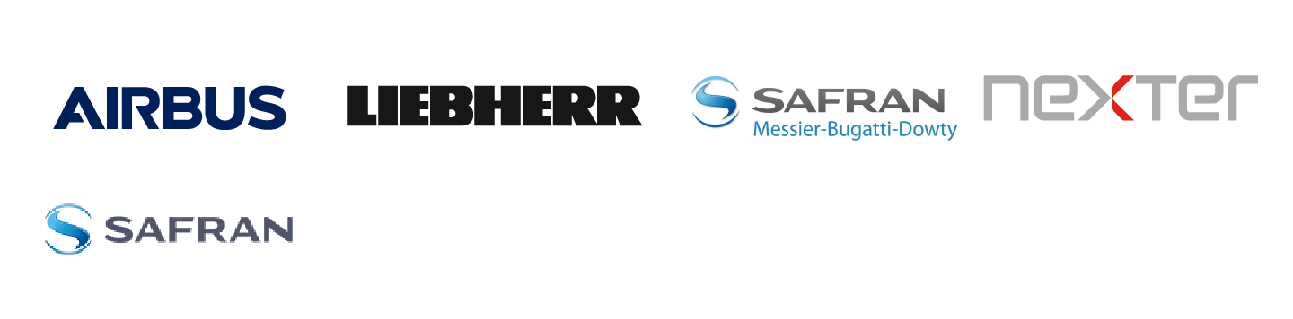 Logos des entreprises : Airbus, Liebherr, safran Messier bugatti, Nexter, Safran